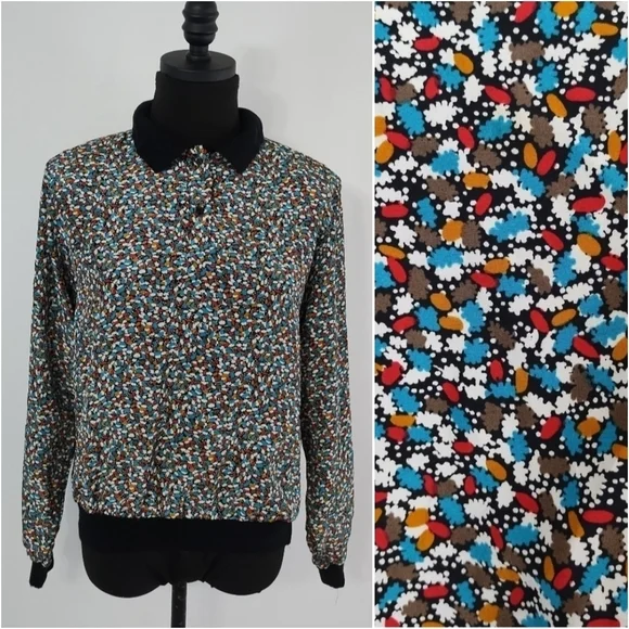 Vintage 80s Notations Womens Banded Multicolored Floral Top size 10 Art Teacher - Picture 2 of 10